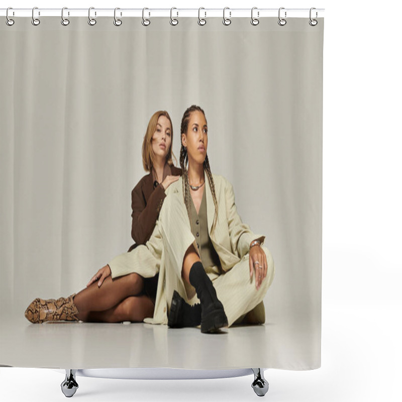 Personality  An Enchanting Lesbian Couple Showcases Their Autumn Fashion, Radiating Love And Warmth. Shower Curtains