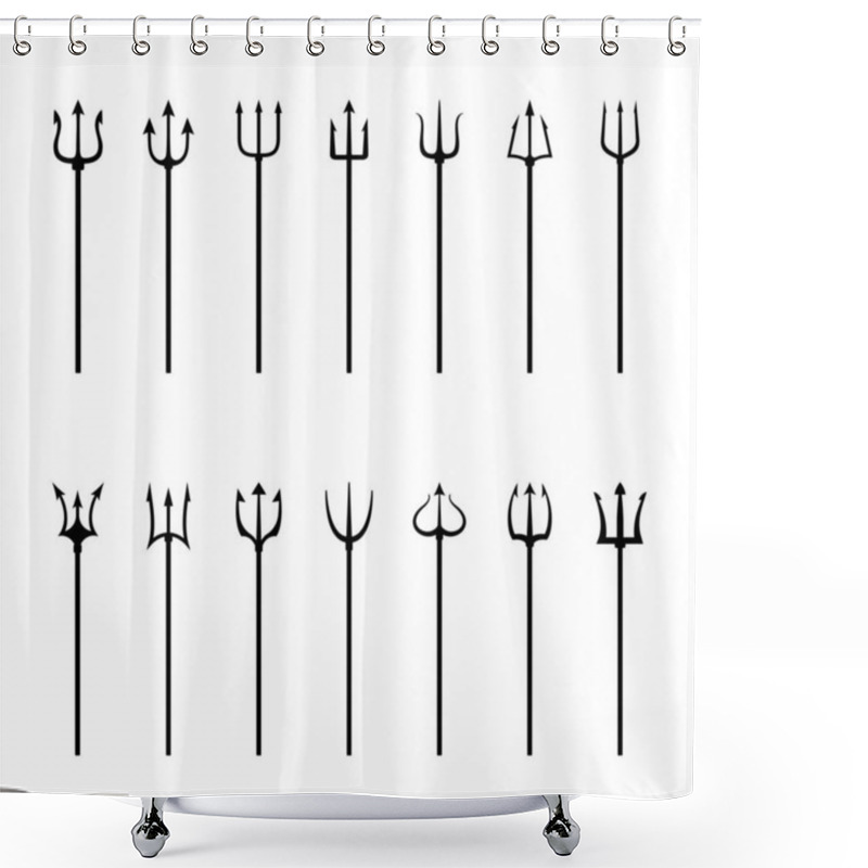 Personality  Set Of Black Silhouettes Of Tridents, Vector Illustration Shower Curtains