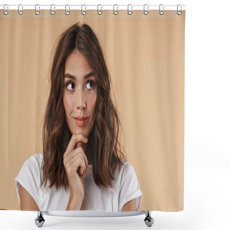 Personality  Portrait Of A Lovely Young Girl Wearing Casual Clothing Shower Curtains