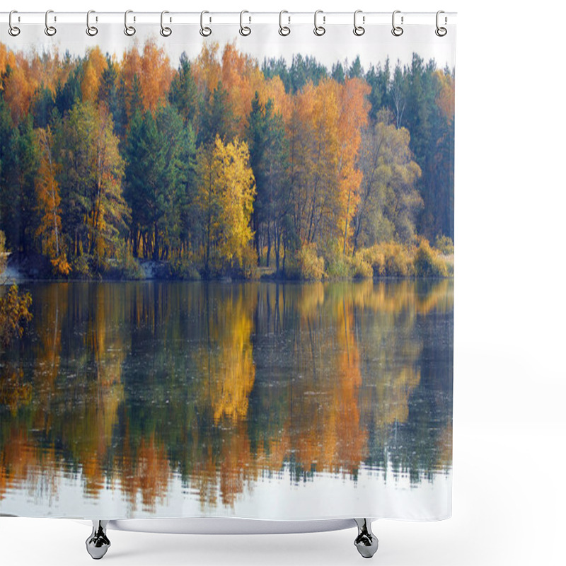 Personality  Autumn Lake In The Forest. Water Reflection With Yellow Autumn Trees. Shower Curtains