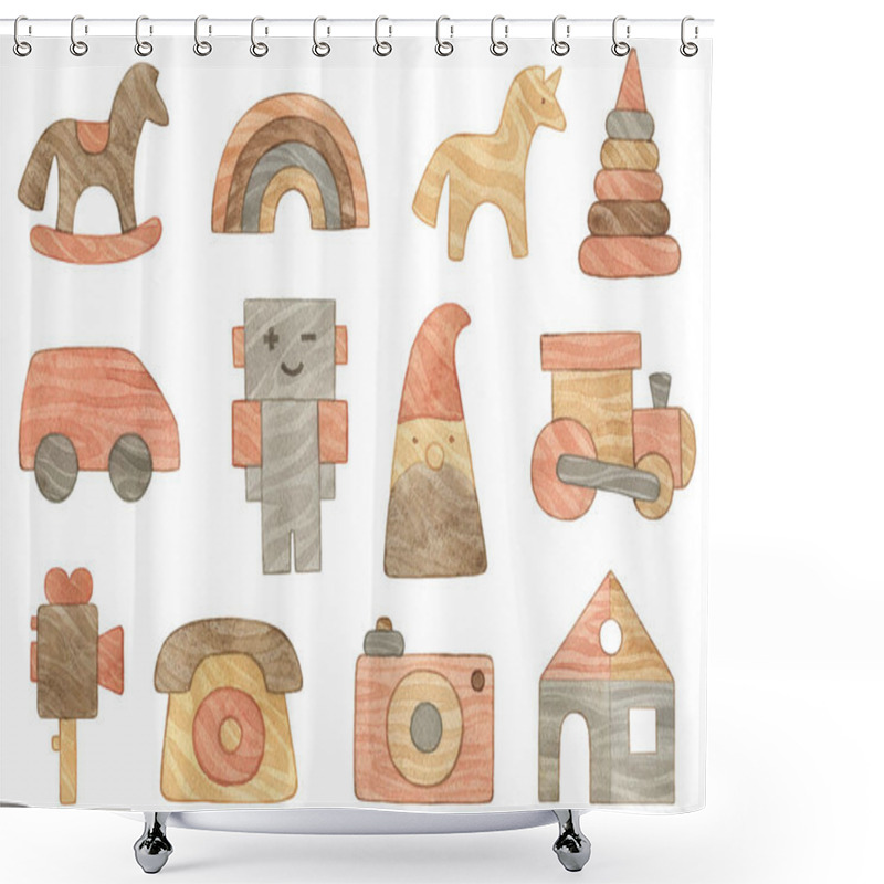 Personality  Wooden Toys For Children Shower Curtains