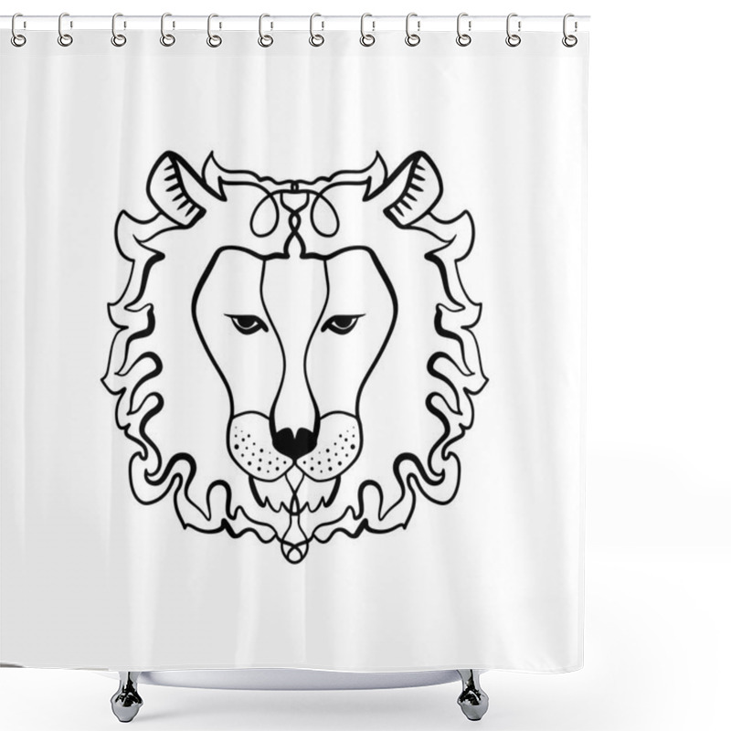 Personality  Lion Head, Ornament. African Totem, Boho Style, Flash Tattoo Design. Antistress Art. Good For T-shirt Design, Bag, Phone Case, Room Poster And Postcard Shower Curtains