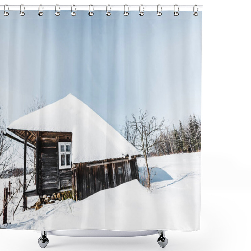 Personality  Old Wooden House With Snow In Winter Carpathian Mountains Shower Curtains