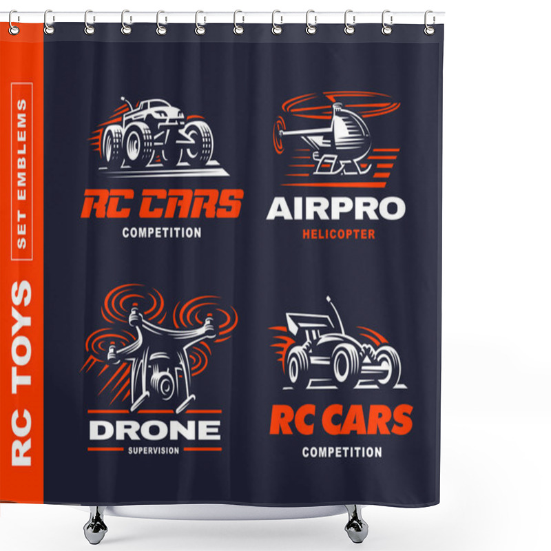 Personality  RC Toys Transport Logo Set - Vector Illustration, Emblem On Black Background Shower Curtains