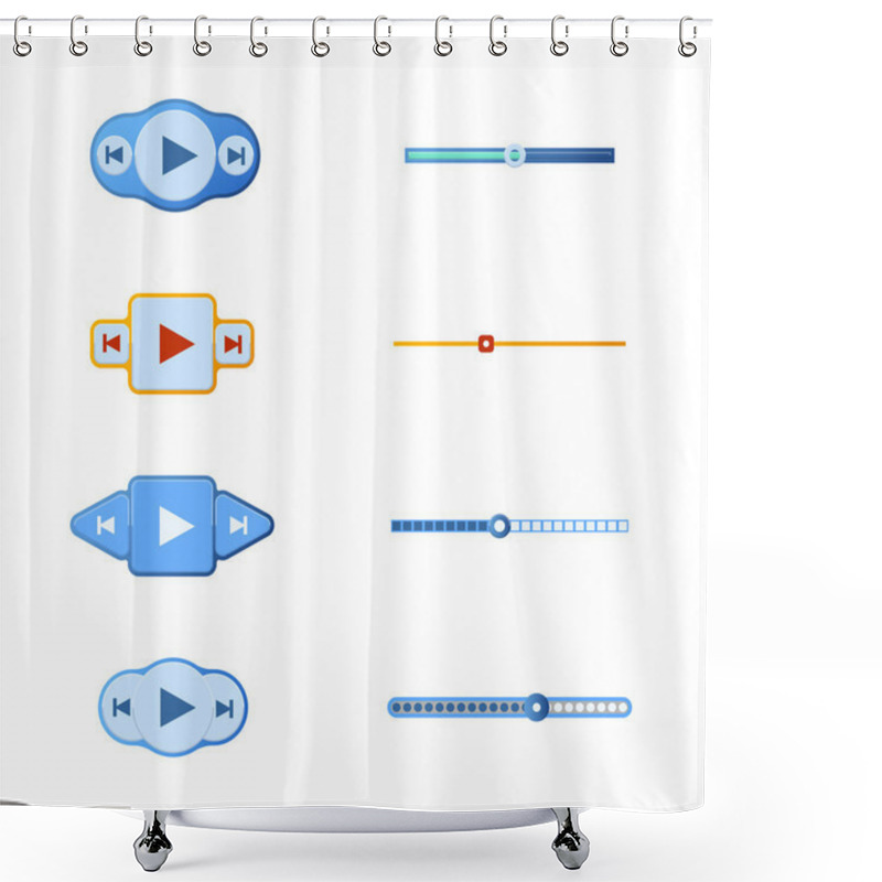 Personality  Vector Illustration Set Of Media Player Buttons And Timelines. Shower Curtains