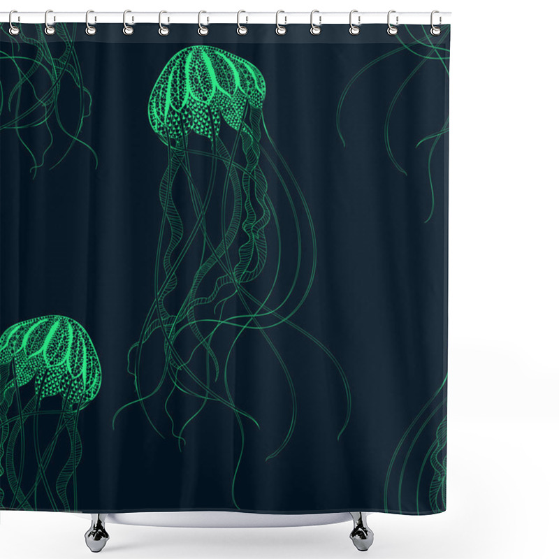 Personality  Zentangle Stylized Jellyfish Seamless Pattern Shower Curtains