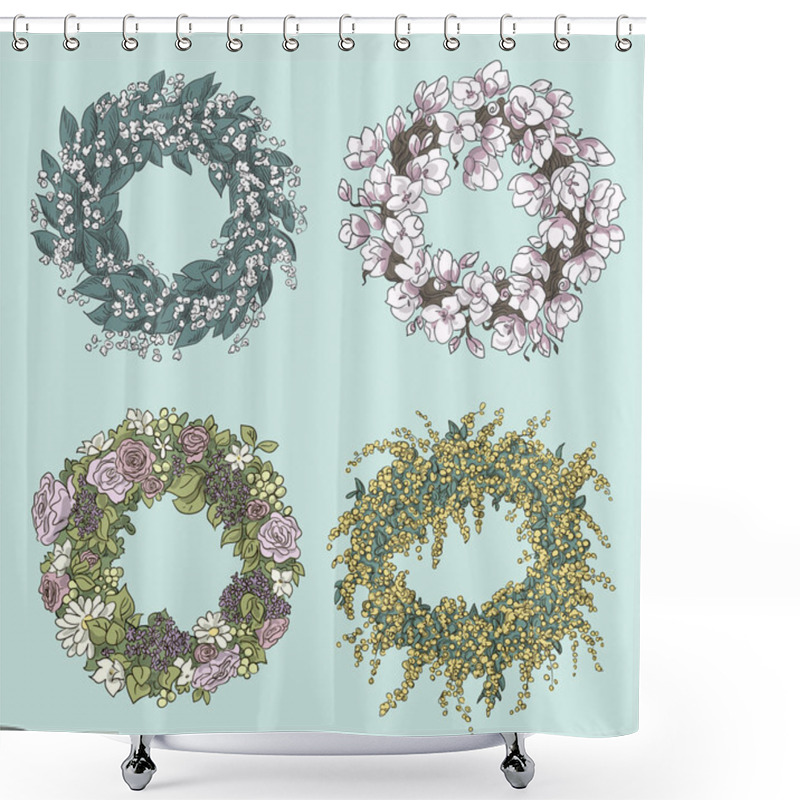 Personality  Set Of Stylish Wreaths Drawings.  Flowers Decoration. Floral Design Shower Curtains