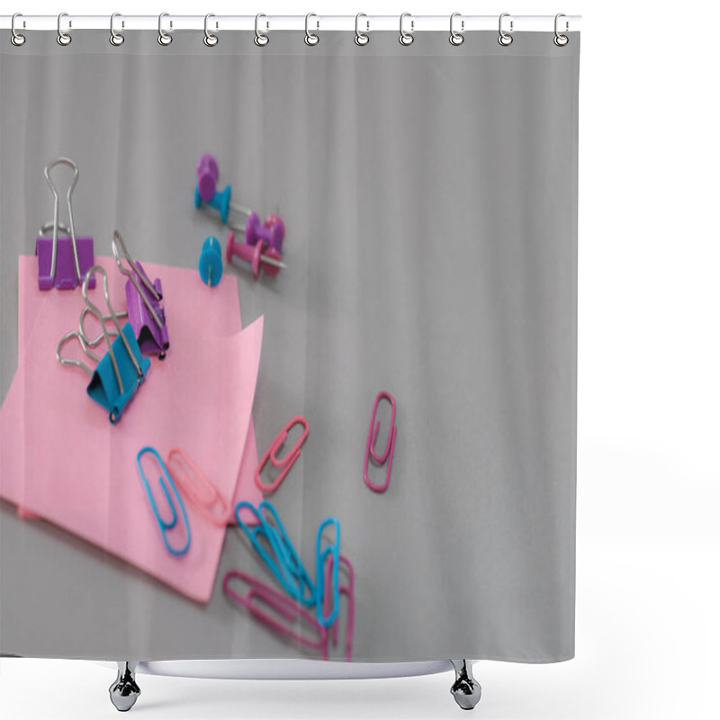 Personality  School Homework Table With Thumbtacks And Clips Shower Curtains