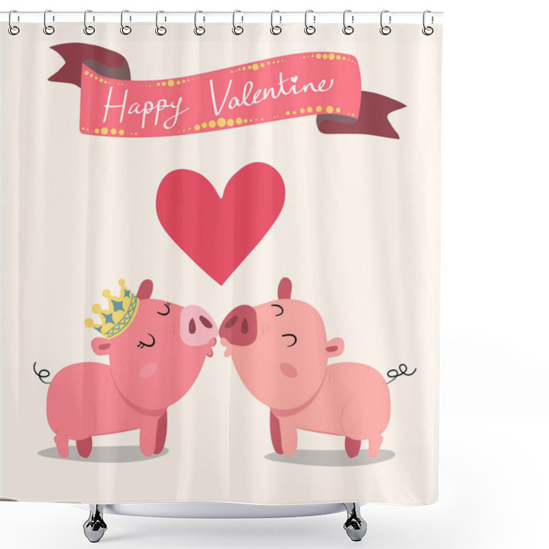 Personality  Cute Couple Pink Pigs Kissing, Valentine Card Shower Curtains