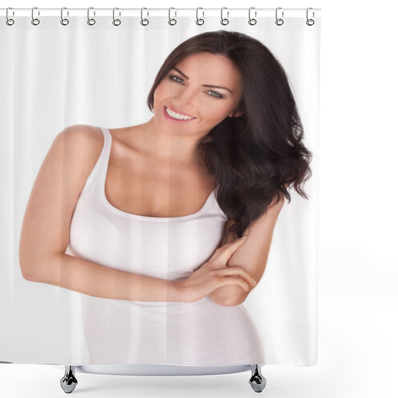 Personality  Smiling Brunette Woman Shower Curtains