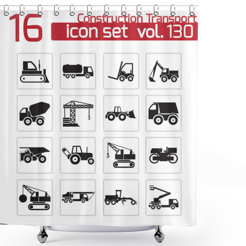 Personality  Vector Black Construction Transport Icons Set Shower Curtains