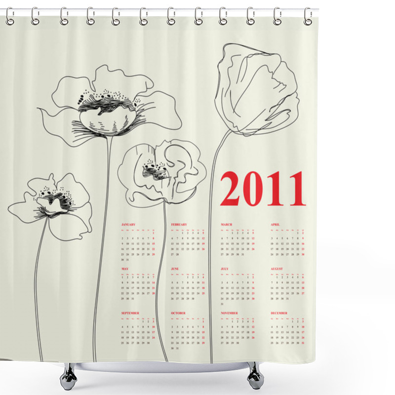 Personality  Calendar For 2011 With Poppy Flowers Shower Curtains