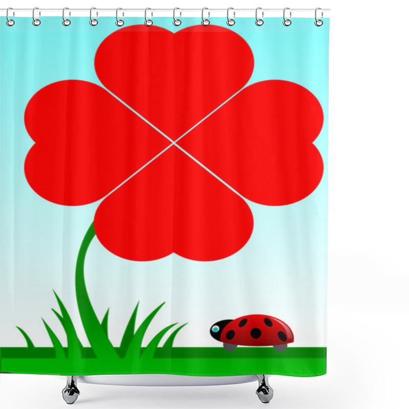 Personality  Beetle Facing A Red Shamrock With Four Foils Shower Curtains