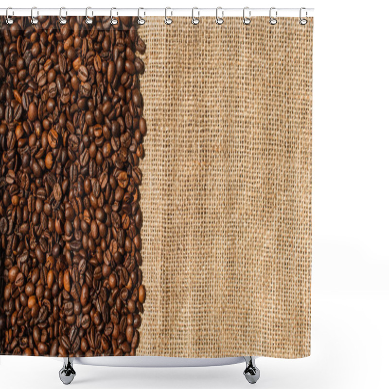 Personality  Top View Of Roasted Coffee Beans On Sackcloth Shower Curtains