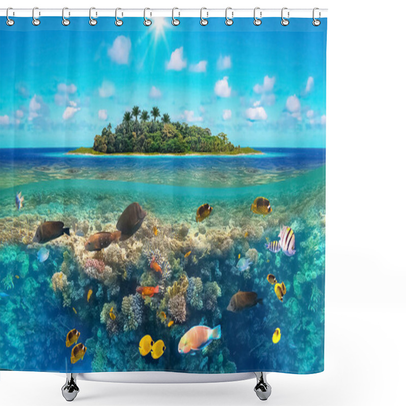 Personality  Beautiful Sunny Tropical Beach On The Island Paradise And Underwater World With Coral Fishes. Shower Curtains