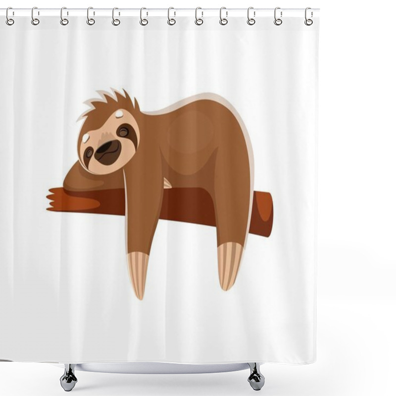 Personality  Cartoon Sloth Character Peacefully Slumbers On Tree Branch, Its Tranquil Expression And Relaxed Posture Capturing The Essence Of Its Slow And Easygoing Nature. Isolated Vector Cute Tropical Animal Nap Shower Curtains