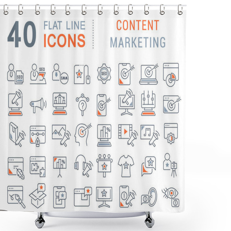 Personality  Set Vector Line Icons Of Content Marketing Shower Curtains