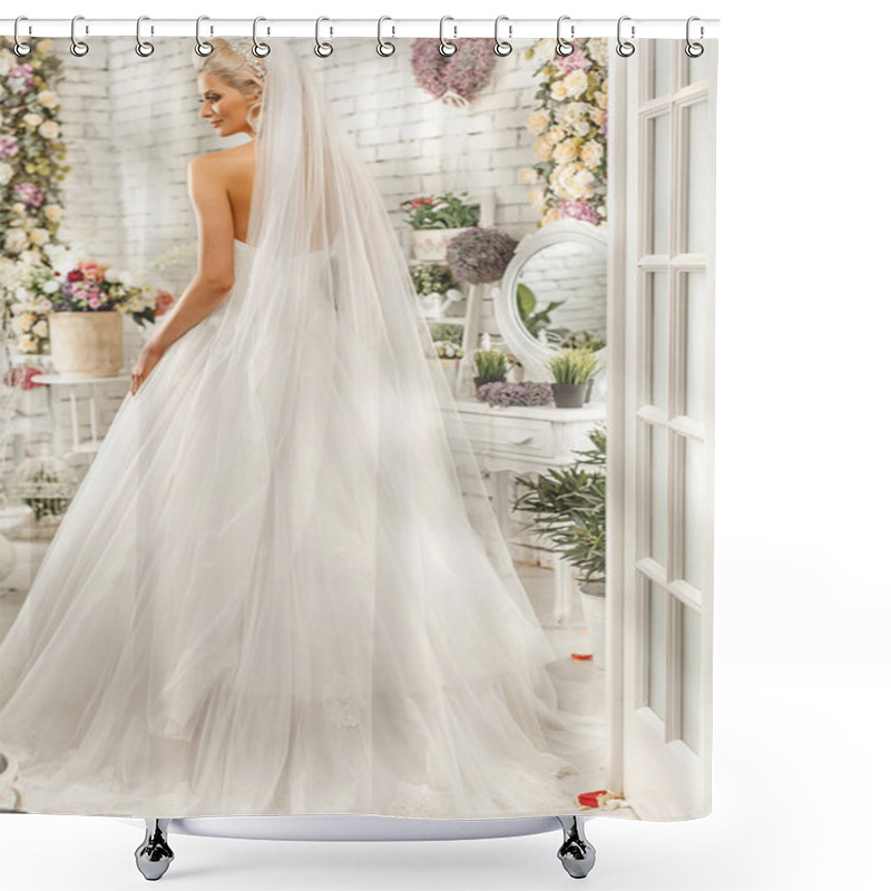 Personality  The Beautiful  Woman Posing In A Wedding Dress Shower Curtains