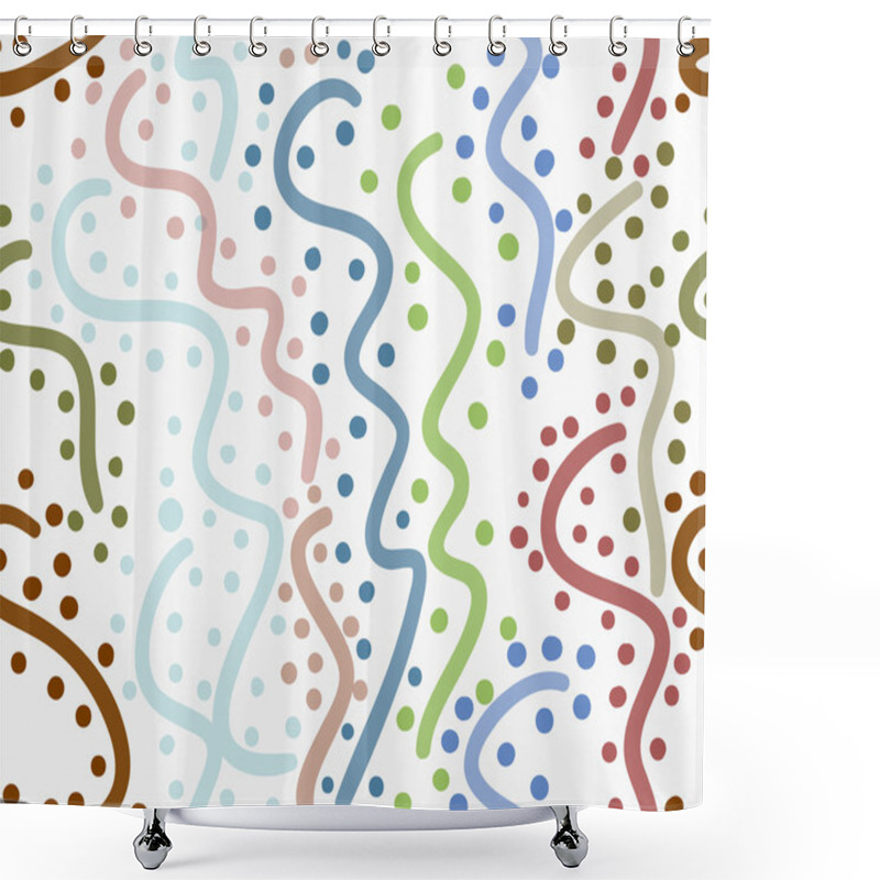 Personality  Painted Blue Green And Brown Vertical Waves With Dots Shower Curtains