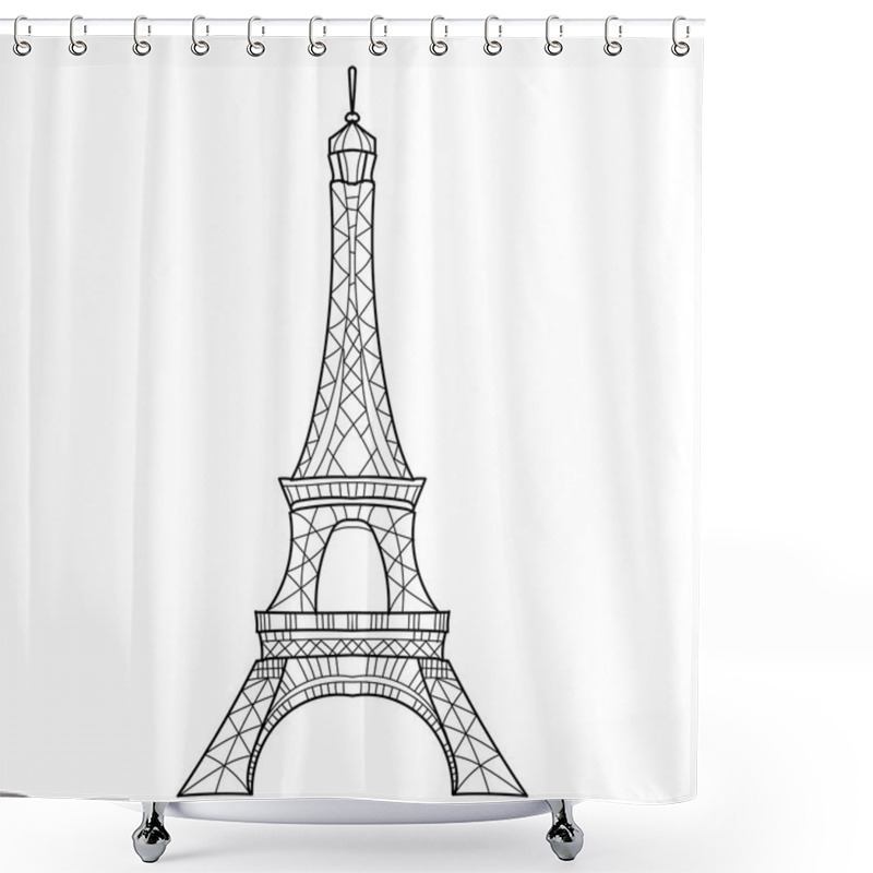 Personality  Doodle Eiffel Tower. Hand Drawn Vector Sketch. Shower Curtains