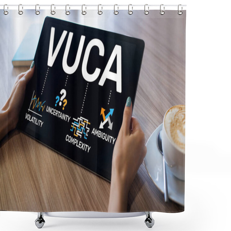 Personality  VUCA World Concept On Screen. Volatility, Uncertainty, Complexity, Ambiguity. Shower Curtains