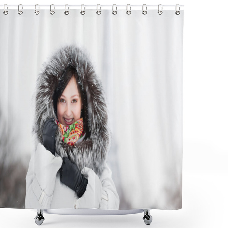 Personality  Portrait Of A Young Woman In Paris On A Winter Day Shower Curtains