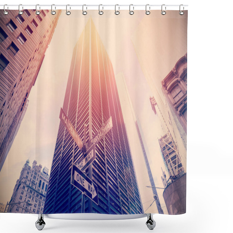 Personality  Retro Old Film Style Photo Of Street Signs In Manhattan, NYC Shower Curtains