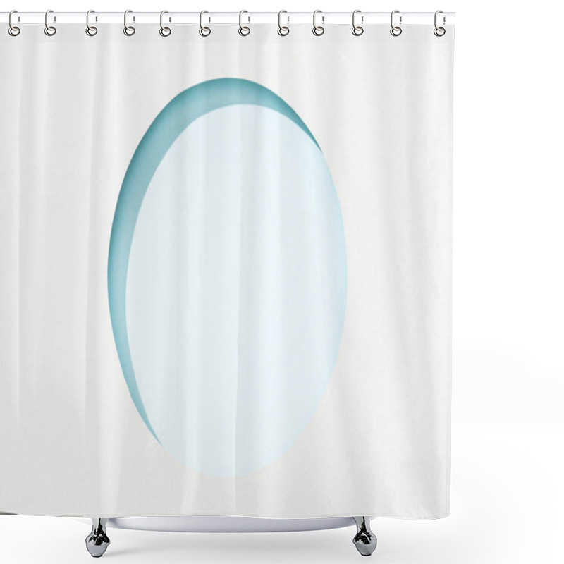 Personality  Cut Out Round Hole In White Paper On Light Blue Background Shower Curtains