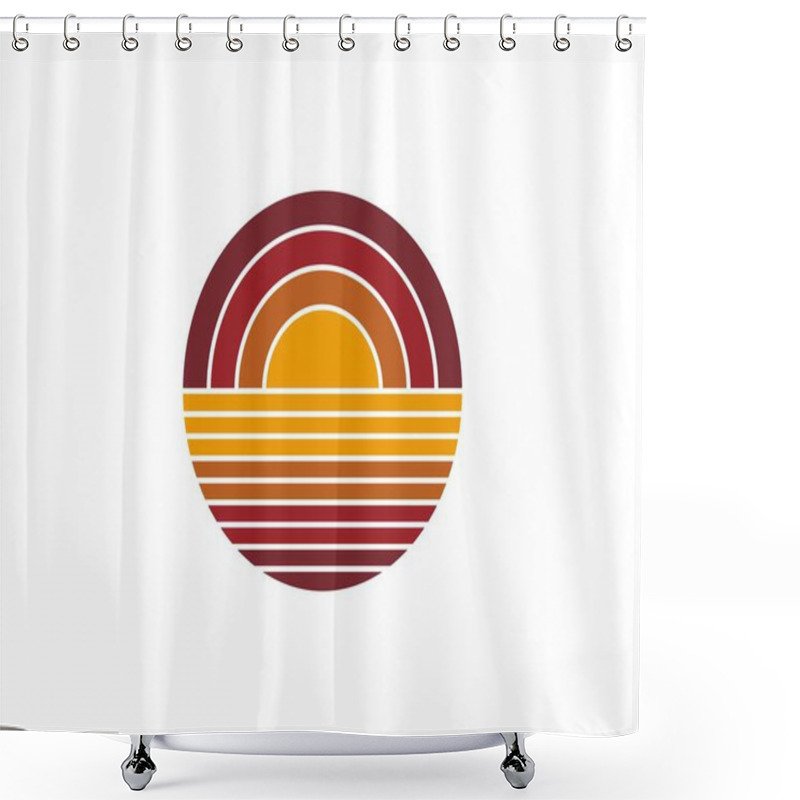 Personality  A Vibrant Retro Sun Circle Featuring Layered Geometric Stripes, Evoking The Bright Styles Of The 1980s And 1990s. Shower Curtains