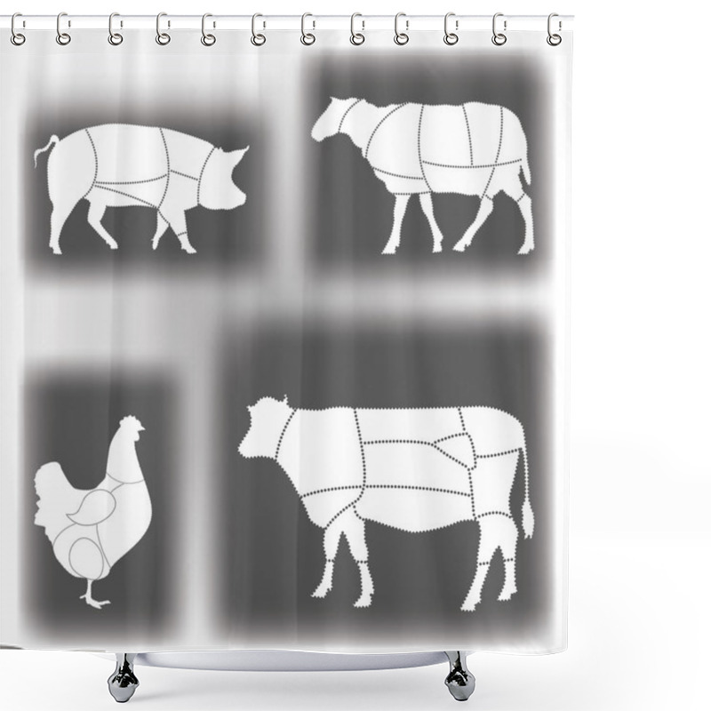 Personality  Meat Diagrams Shower Curtains