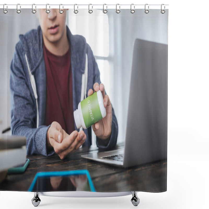 Personality  Determined Man Taking Some Vitamins Shower Curtains