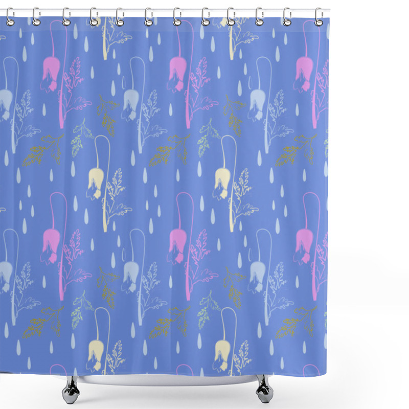 Personality  Pattern With Abstract Buds And Leaves And Drops Shower Curtains