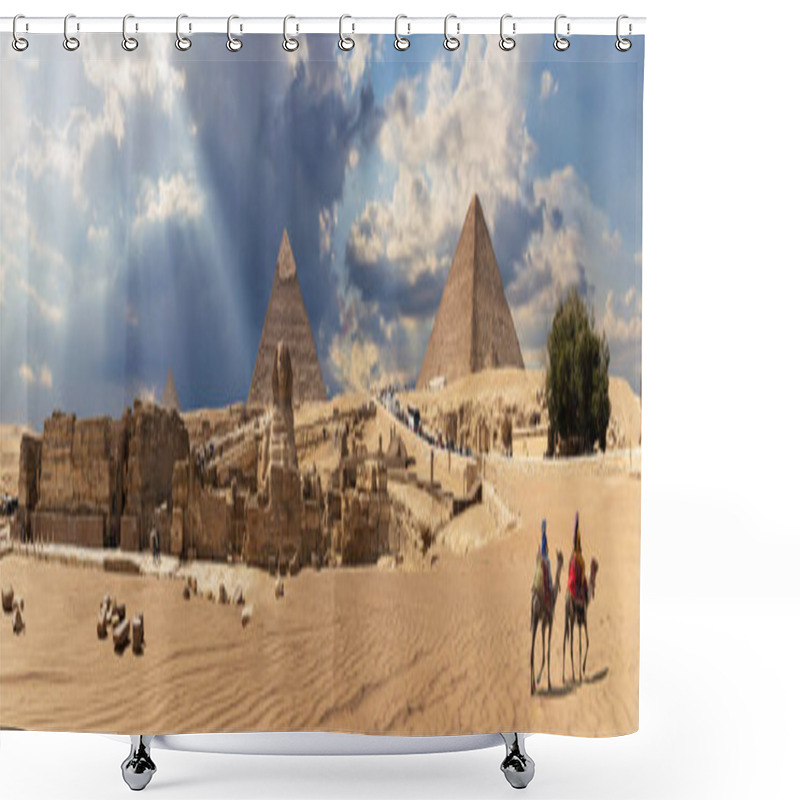 Personality  Panorama Of The Giza Pyramid Complex In Egypt, Cloudy Day View Shower Curtains