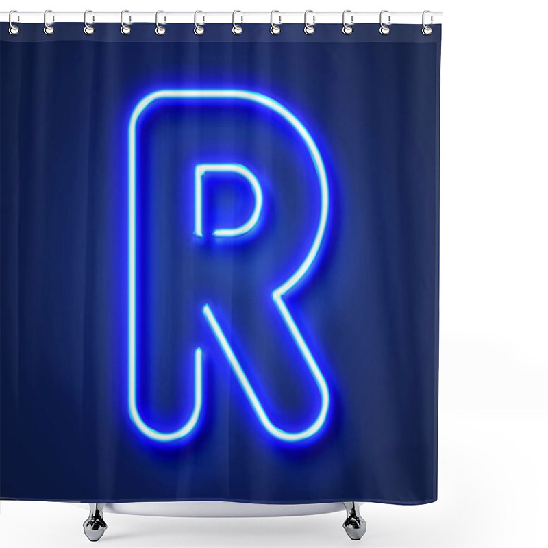 Personality  Letter R Realistic Glowing Blue Neon Letter Against A Blue Backg Shower Curtains