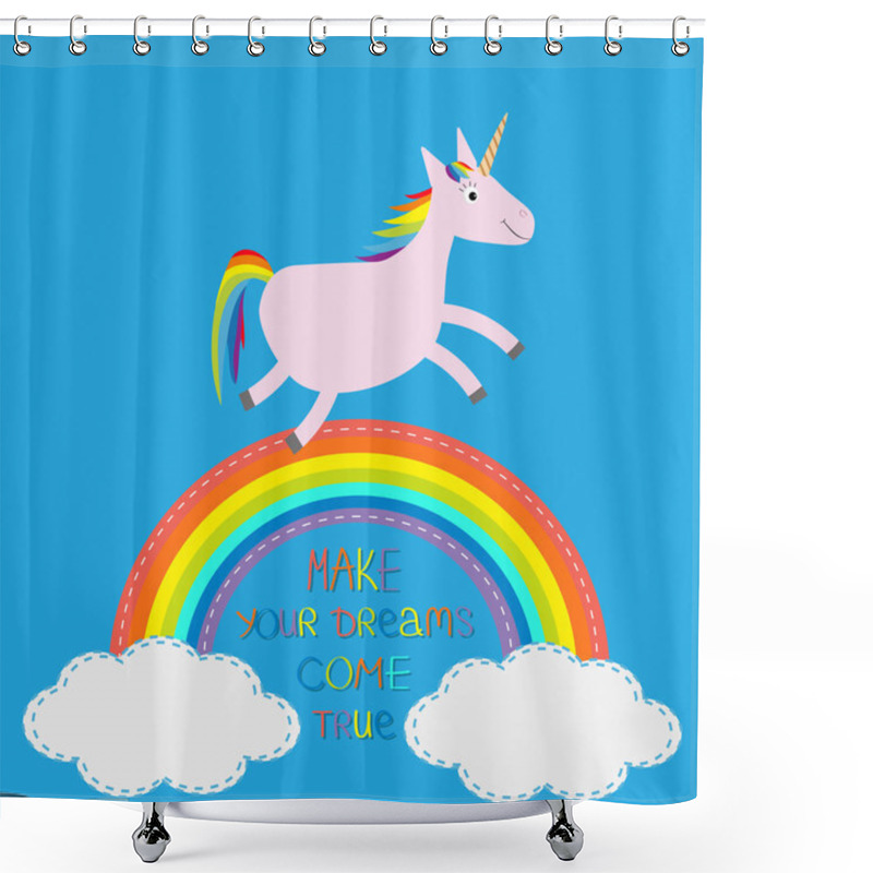 Personality  Rainbow, Unicorn And Clouds. Calligraphic Inspiration Shower Curtains