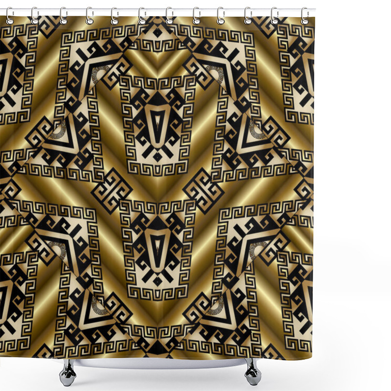 Personality  Ethnic Gold 3d Meander Greek Key Seamless Pattern Shower Curtains