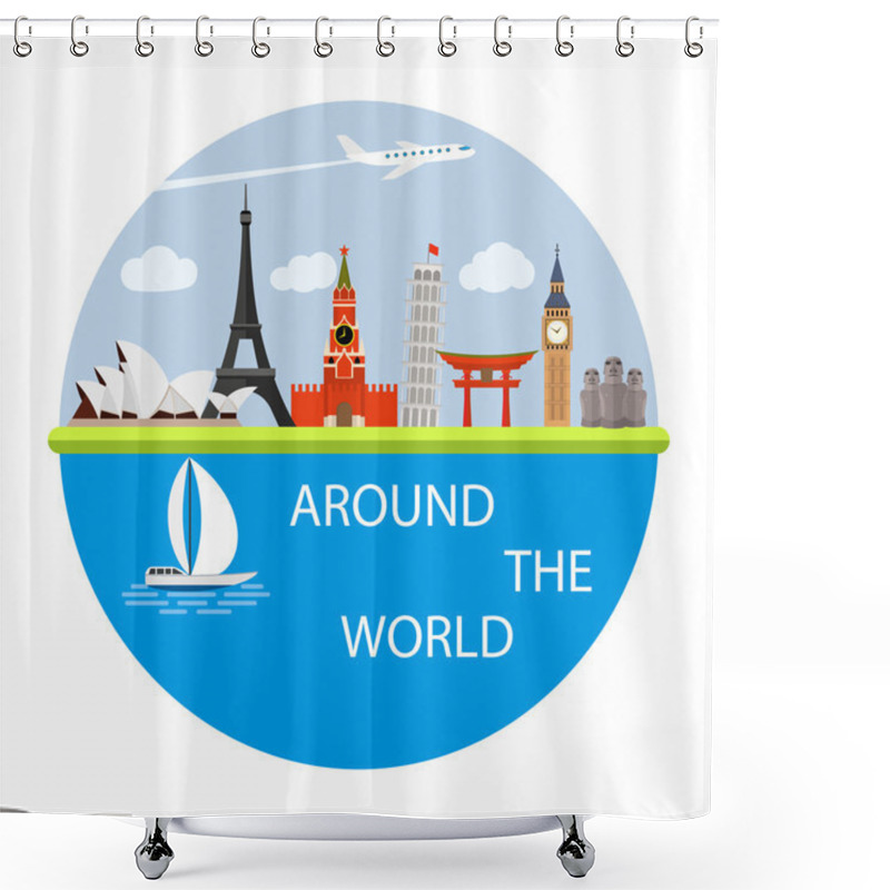 Personality  Vector Illustration Composition With World Famous Landmarks Shower Curtains