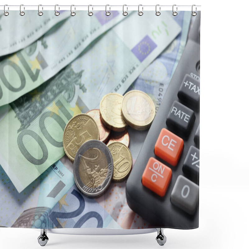 Personality  Euro Currency And Calculator Shower Curtains