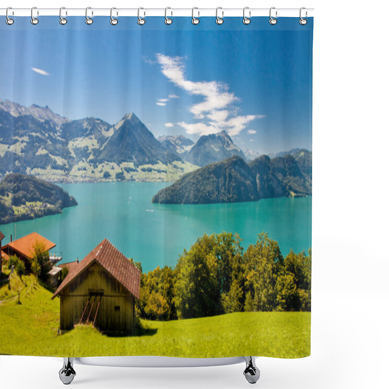 Personality  Beautiful View To Lake Lucerne (Vierwaldstattersee ) And Mountain Pilatus From Rigi, Swiss Alps Shower Curtains