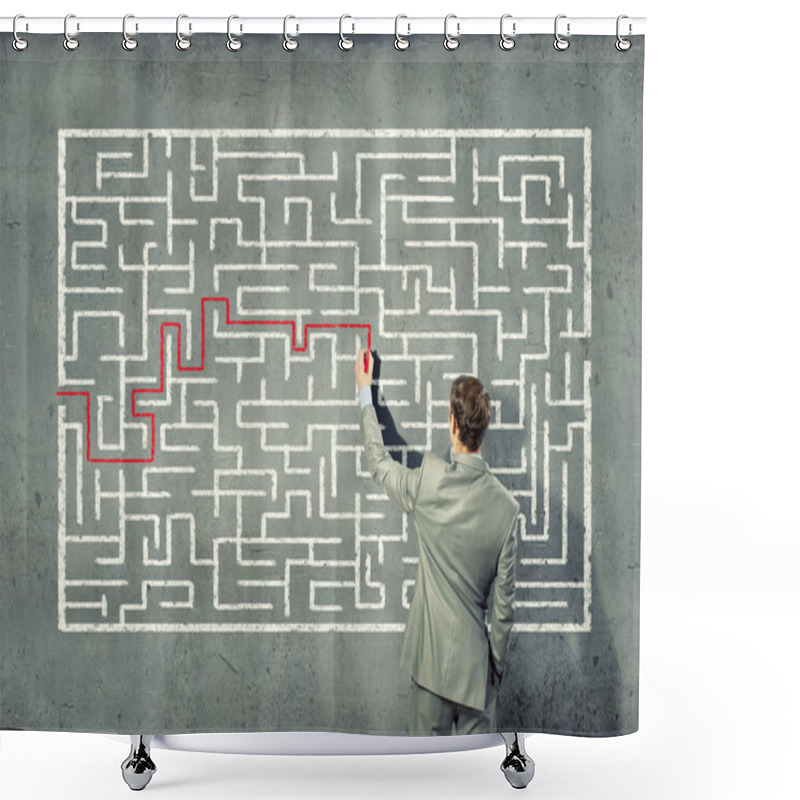 Personality  Businessman Solving Labyrinth Problem Shower Curtains