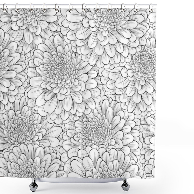 Personality  Beautiful Seamless Background With Monochrome Black And White Flowers Shower Curtains