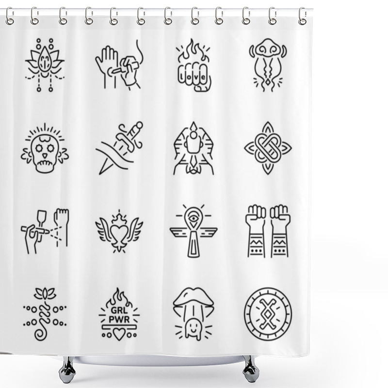 Personality  Set Of Linear Style Inking Icons  Shower Curtains