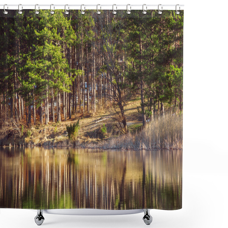 Personality  Mountain Lake, Tree Reflection Shower Curtains