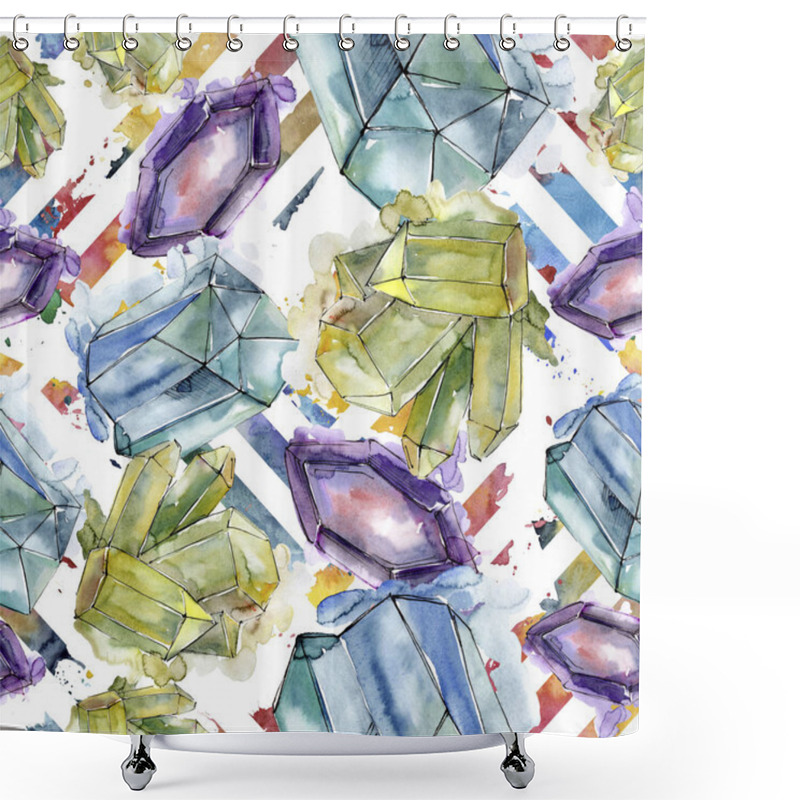 Personality  Colorful Diamond Rock Jewelry Mineral. Seamless Background Pattern. Fabric Wallpaper Print Texture. Geometric Quartz Polygon Crystal Stone Mosaic Shape Amethyst Gem. Shower Curtains