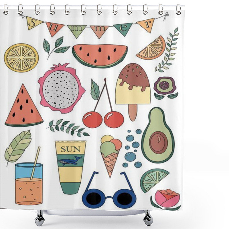 Personality  Set Of Summer. Orange, Lime, Lemon, Watermelon, Avocado, Ice Cream, Cocktail, Cherry  Shower Curtains