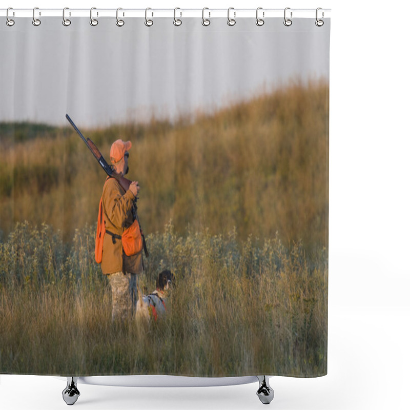 Personality  Hunter With His Dog Shower Curtains