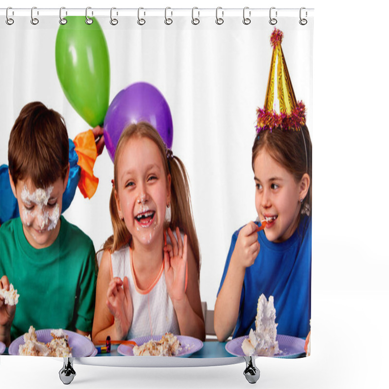 Personality  Birthday Children Celebrate Party And Eating Cake On Plate Together . Shower Curtains