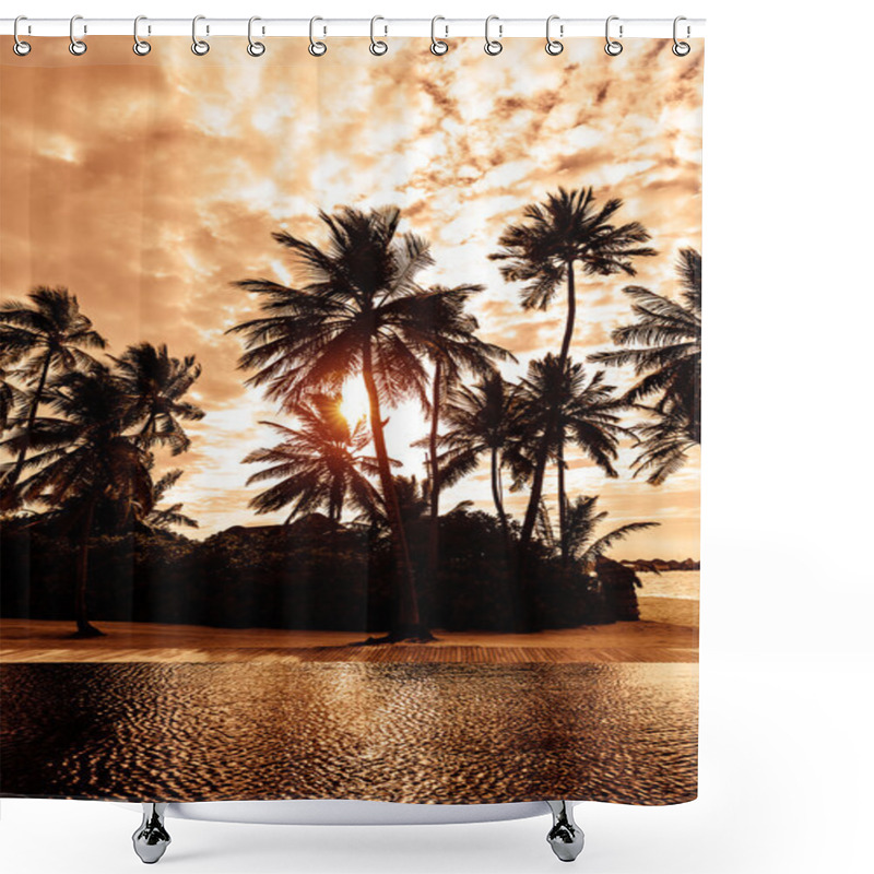 Personality  Tropical Beach On Sunset Shower Curtains