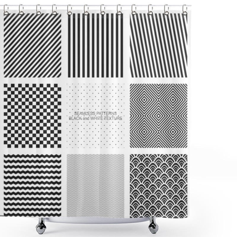 Personality  Set Of Simple Seamless Patterns, Black And White Texture Shower Curtains