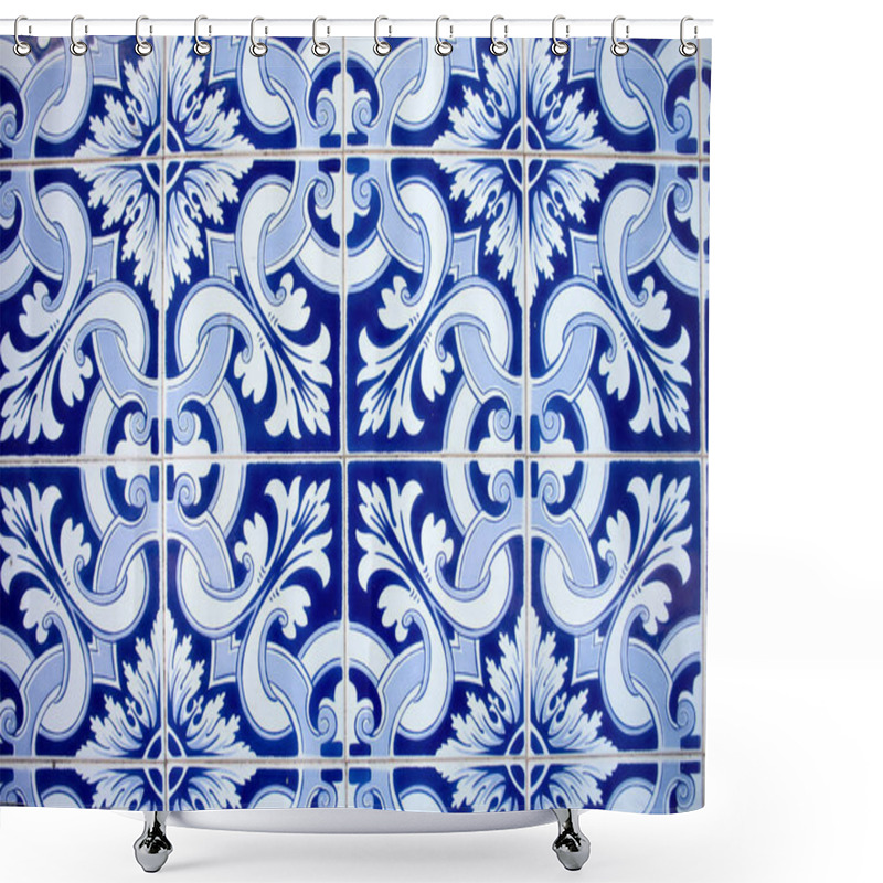 Personality  Typical Portuguese Wall Ceramic Titles Azulejo Blue And White Ornament Shower Curtains